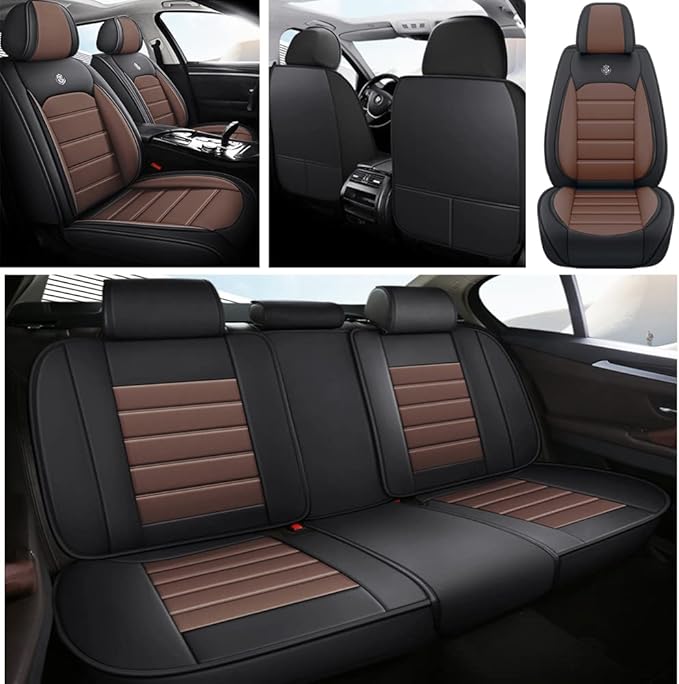 Leather Car Seat Covers for Volkswagen Golf SportWagen 2015-2019,Waterproof Soft Seat Covers,Interior Accessories Seat Covers Protector Airbag Compatible(5pcs Black&Coffee Standard)