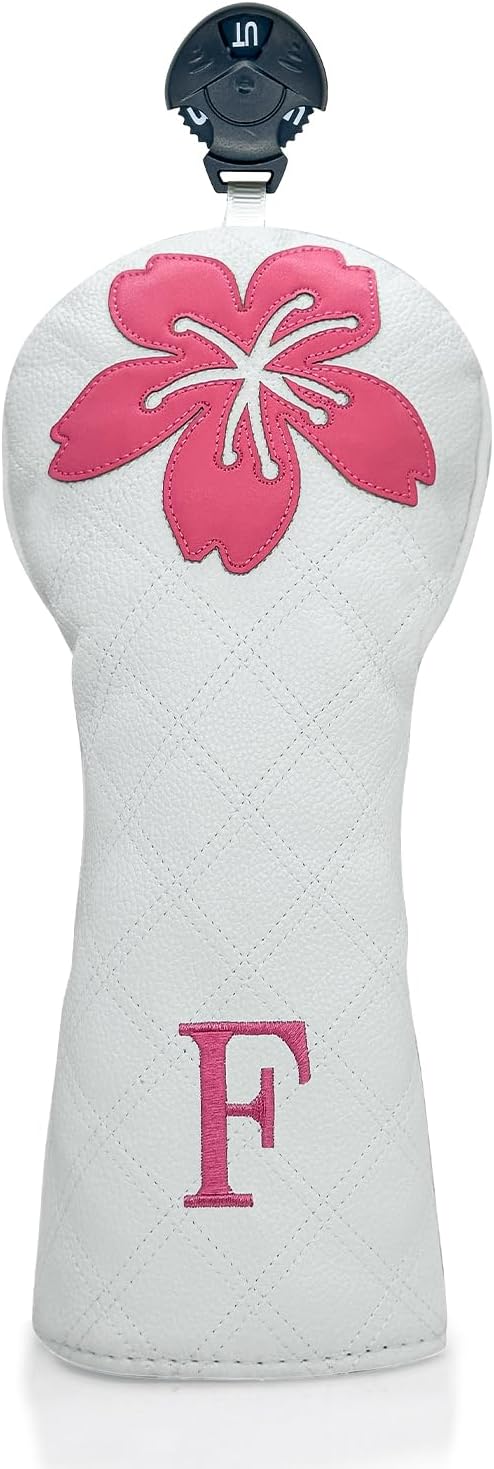 Grid Cherry Blossom Design Golf Covers PU Headcovers Set Fits Driver Fairway Wood Hybrid Utility Woods Iron Wedge Headcover, Premium Leather Golf Headcovers