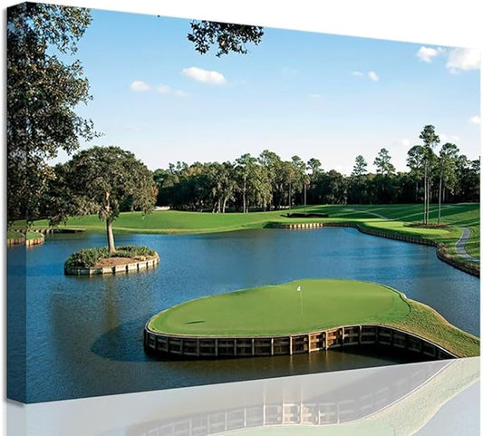 chenchenArt USA Golf Course Wall Art TPC Sawgrass Golf Course Pictures Canvas Prints Golf Wall Decor for Living Room Bedroom Bathroom Home Decorations Framed Ready to Hang(24''H x 36''W)