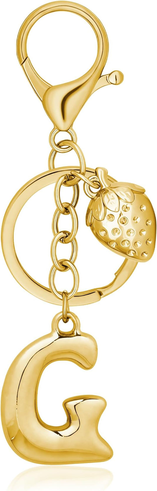 Gold Bubble Heart, Cherry, Bow & More Designs Letter Initial Keychain Bag Charms – Cute Purse Charms for Handbags