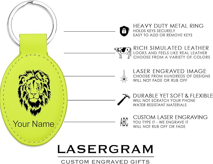 LaserGram Oval Keychain, Palm Trees, Personalized Engraving Included (Neon Green)