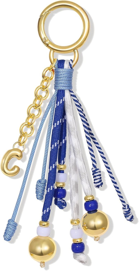 KissYan Christmas Initial Bag Charm for Women, Colorful Rope Purse Keychain With Puffy Letter, Handbag Charm for Backpack