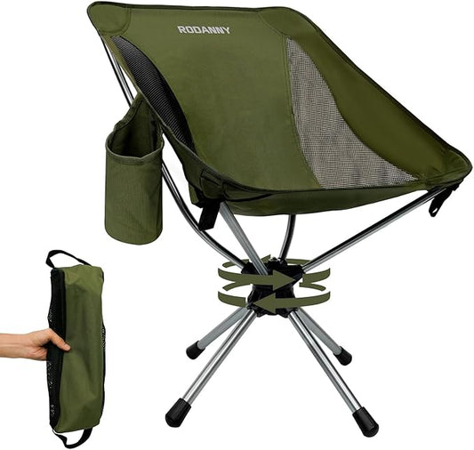 Camping Chairs, 360° Degree Swivel Folding Chairs,Portabl Outdoor Chairs for Travel Hiking Fishing lawns Picnic Hunting,Support 305 LBS,Lghtweight,Green