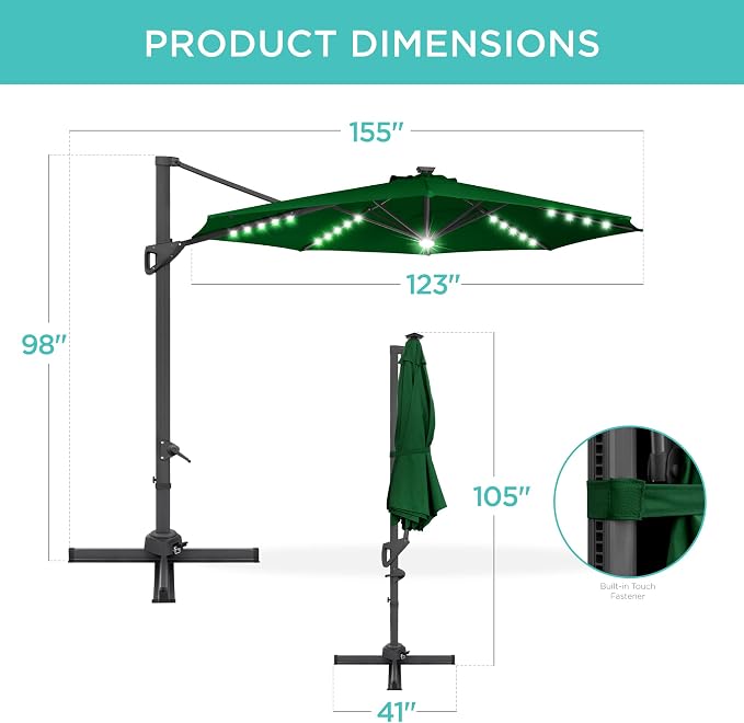 Best Choice Products 10ft Solar LED Cantilever Patio Umbrella, 360-Degree - Image 7