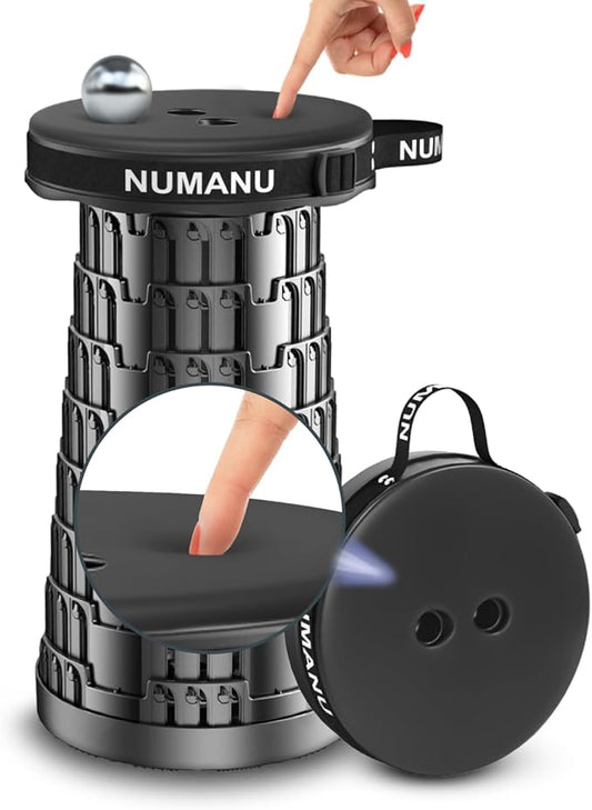 NUMANU 2025 Upgraded Padded Collapsible Stool, Max 620lbs 2.5"-18" H Adjustable Portable Folding Stool for Adults, Retractable Foldable Telescopic Seat Camping Chair or Footrest (1PK Padded Seat)