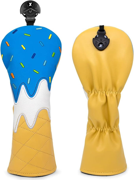 Golf Wood Head Covers Driver Cover 3 Wood Headcover Hybrid Head Covers Embroidery Ice Cream Design Golf Club Headcovers Leather Hand-Made Wood Head Cover