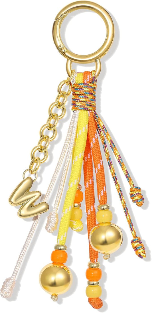 KissYan Christmas Initial Bag Charm for Women, Colorful Rope Purse Keychain With Puffy Letter, Handbag Charm for Backpack