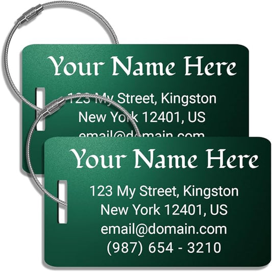 Custom Bag Tags for Luggage, Personalized Luggage Tags for Suitcases - Laser Engraved Metal Tags- Pack of 2 (Emerald Shadow, 2x3.5)