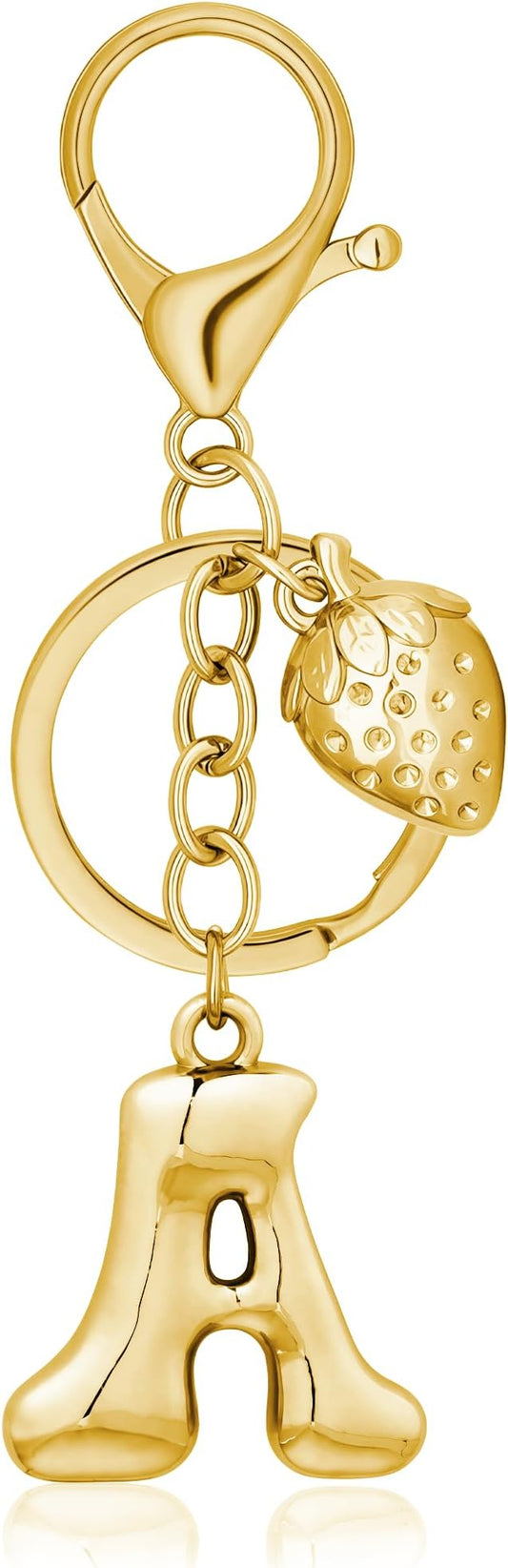 Gold Bubble Heart, Cherry, Bow & More Designs Letter Initial Keychain Bag Charms – Cute Purse Charms for Handbags