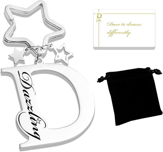 Qunrwe Stainless Steel Initial Letter A-Z Keychain,Inspirational Gifts for Women Men Friends Daughter Son Sister Dad Mom