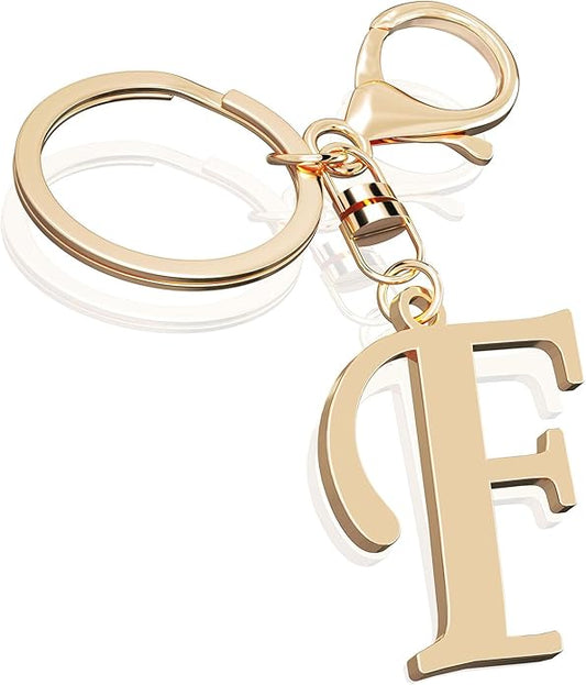 Cute Stainless Steel Gold Initial Letter Keychain for Women Girl, Charms for Key Handbag Backpack Bag, Personalized Gift