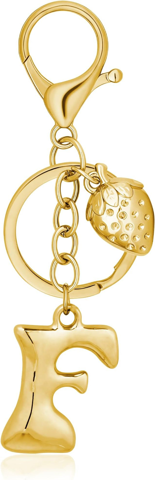 Gold Bubble Heart, Cherry, Bow & More Designs Letter Initial Keychain Bag Charms – Cute Purse Charms for Handbags