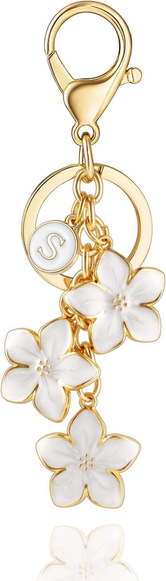 XGALBLA White/Pink/Black Big Cute Flower Initial Letter Keychain for Women, Flower Bag Charms Enameled Keychain Handbag Purse