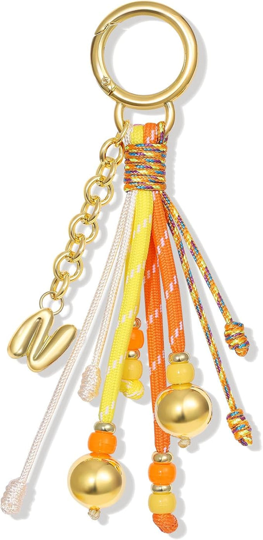KissYan Christmas Initial Bag Charm for Women, Colorful Rope Purse Keychain With Puffy Letter, Handbag Charm for Backpack