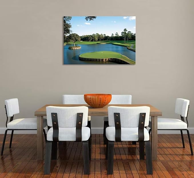 USA Golf Course Wall Art TPC Sawgrass Golf Course Pictures Prints Golf Wall Decor for Living Room Bedroom Home Decorations Golf Canvas Framed Artwork Ready to Hang(18''H x 24''W)