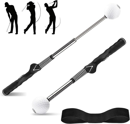 Retractable Golf Swing Trainer with Click Sound & Posture Correction Arm Band, Golf Grip Trainer for Right-Handed, Indoor & Outdoor Training Aid for Beginners to Pros