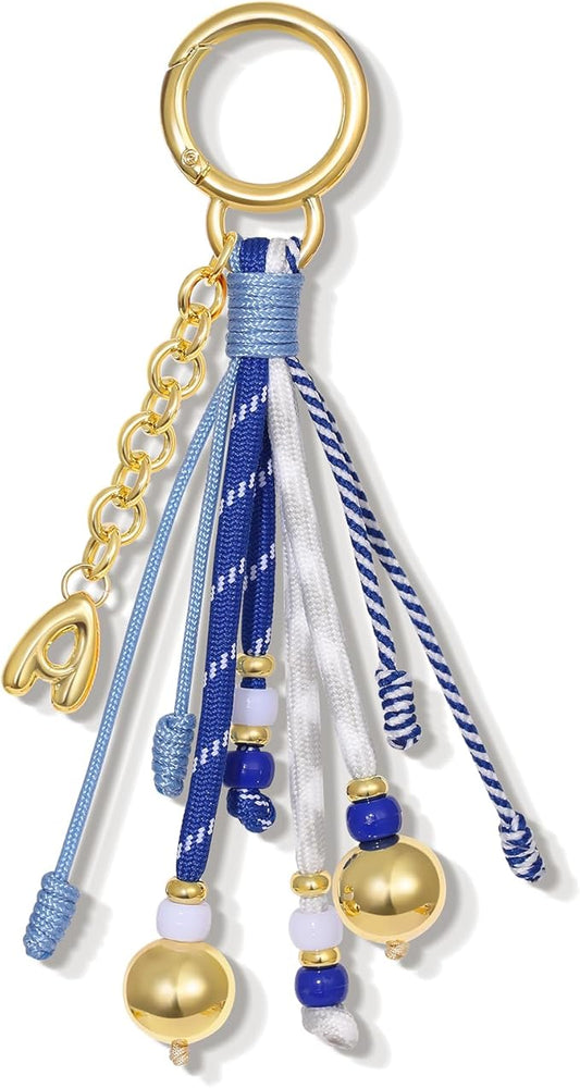 KissYan Christmas Initial Bag Charm for Women, Colorful Rope Purse Keychain With Puffy Letter, Handbag Charm for Backpack