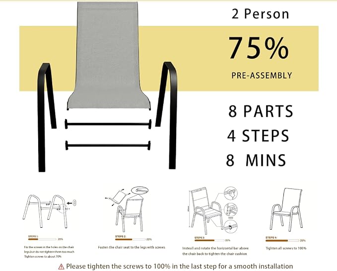 Stackable Patio Chairs Set of 1/2/4, Heavy Duty Metal Frame & Teslin Fabric - Image 6