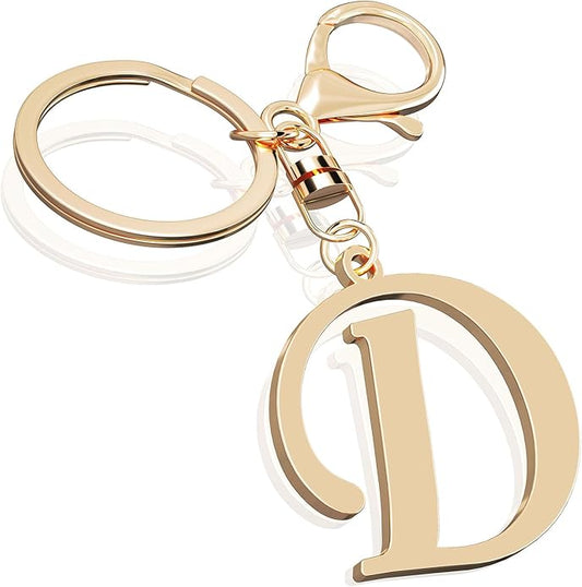 Cute Stainless Steel Gold Initial Letter Keychain for Women Girl, Charms for Key Handbag Backpack Bag, Personalized Gift