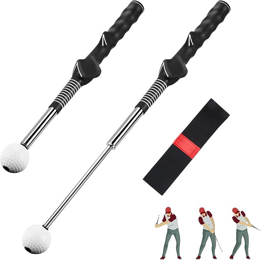 welspo Retractable Golf Swing Trainer Aid with Arm Band, Rhythm Click Sound, Warm-Up and Grip Trainer, Right-Handed Golf Club for Improve Chipping and Hitting Strength