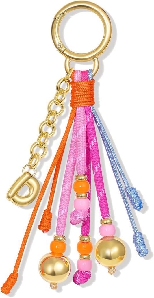 KissYan Christmas Initial Bag Charm for Women, Colorful Rope Purse Keychain With Puffy Letter, Handbag Charm for Backpack