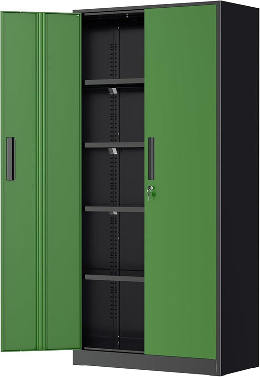 Greenvelly Metal Garage Storage Cabinet, 72" Tall Steel Storage Cabinets with Doors and Adjustable Shelves, Metal Tool Cabinets, Locking File Cabinet for Home Office, Garage, School (Black&Green)