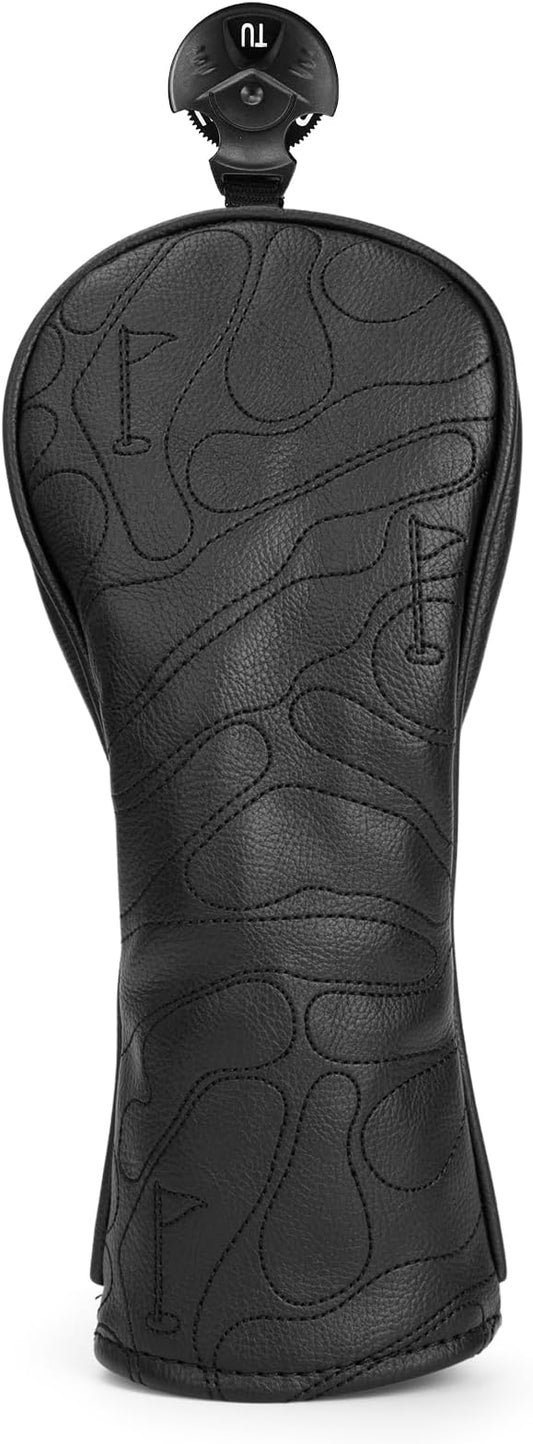 Golf Club Head Covers 3 Wood Headcover Set Premium Leather for Woods, Driver Fairway(FW) Wood Hybrid(UT) with Number Tags 4pcs & 1pcs