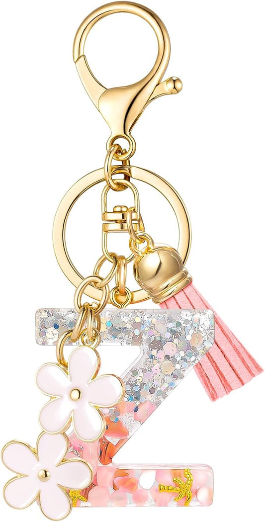 SELOVO Girls Pink Flower Chain Cute Keychain Initial Keychain Key Chain for Women