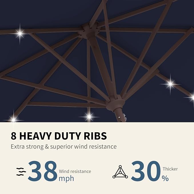 9FT Patio Umbrella with Solar Lights, Outdoor Market Umbrella with Tilt and - Image 4