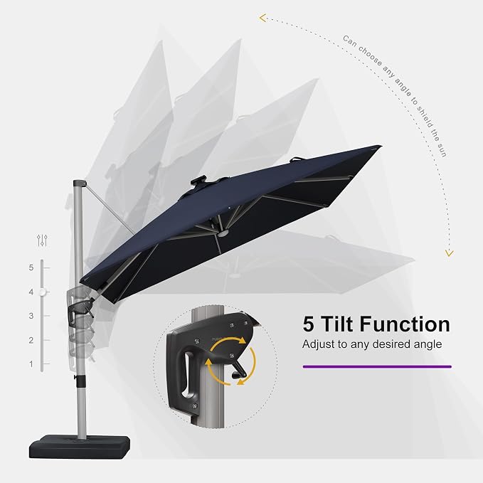 PURPLE LEAF Cantilever Umbrella 9' X 12' Solar LED Light Patio, Support to - Image 8