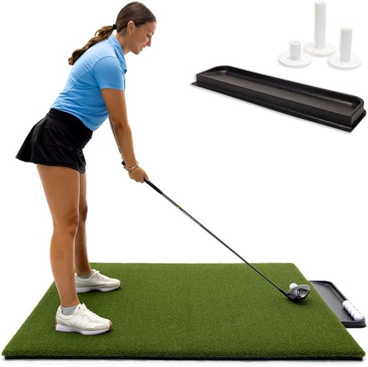 Perfect ReACTION Golf Mat - 3x5 Feet Premium Turf Indoor/Outdoor Mat for Hitting & Chipping - Golf Stance Mat w/ Golf Accessories (Golf Tray + 3 Rubber Golf Tees)