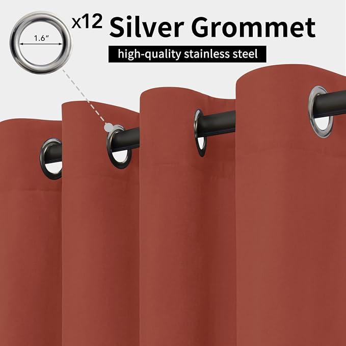 Easy-Going Outdoor Curtains for Patio 1 Panel, 110x84 inch, Terra Red | - Image 2