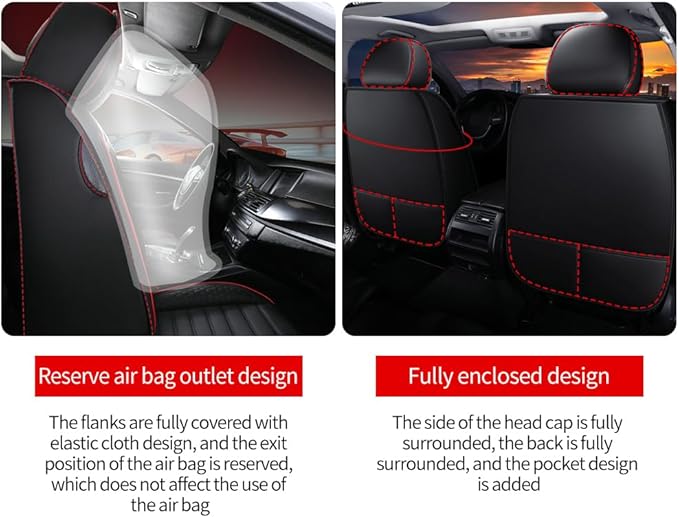 Leather Car Seat Covers for Volkswagen Golf 2001-2021,Car Seat Covers Full Set,Seat Covers with Safety,Waterproof Seat Cover Compatible Airbag(5pcs Black&Red Bars Luxury)