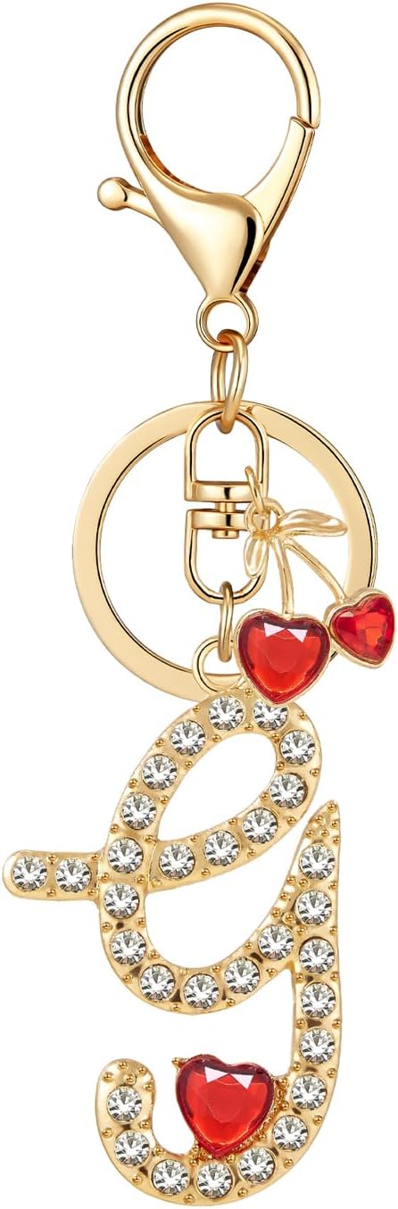 Gold Plated Alphabet Initial Letter Keyring Keychain for Women Girls Crystal Key Chains for Wallet Backpack Bag Charm