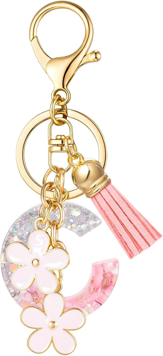 SELOVO Girls Pink Flower Chain Cute Keychain Initial Keychain Key Chain for Women