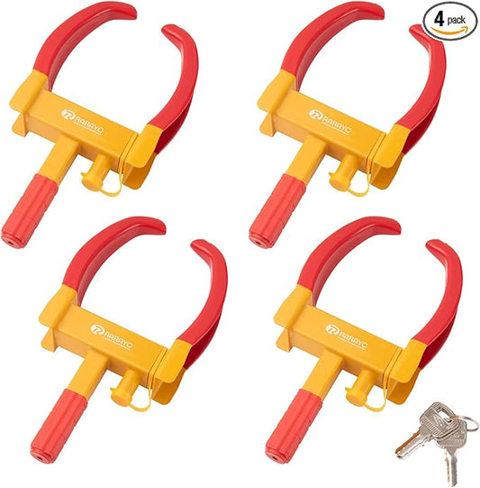 4 Pack Wheel Lock Universal Heavy Duty Security Trailer Wheel Locks Tire Anti Theft for Most Cars Motorcycle SUV Golf Boat with 3 Same Keys