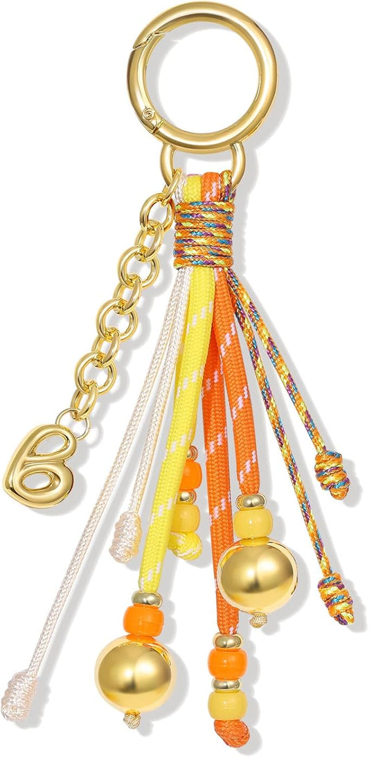KissYan Christmas Initial Bag Charm for Women, Colorful Rope Purse Keychain With Puffy Letter, Handbag Charm for Backpack