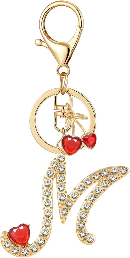 Gold Plated Alphabet Initial Letter Keyring Keychain for Women Girls Crystal Key Chains for Wallet Backpack Bag Charm