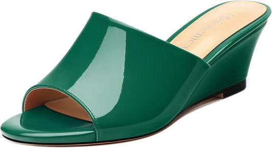 Wedge Sandals for Women Open Toe Wedge Heels Womens Matte High Heel Sandal Round Toe Heeled Wedge Sandals Slip on Casual shoes 2 inch