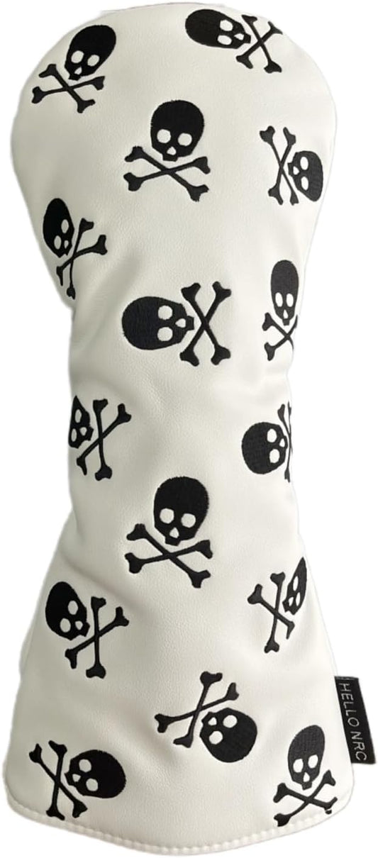 Golf Club Headcover 3 Wood Headcover Hybrid UT Covers White Skull Embroidery, Premium Leather Driver Head Covers Hybrid Headcover Fairway Wood Cover for Golf Clubs