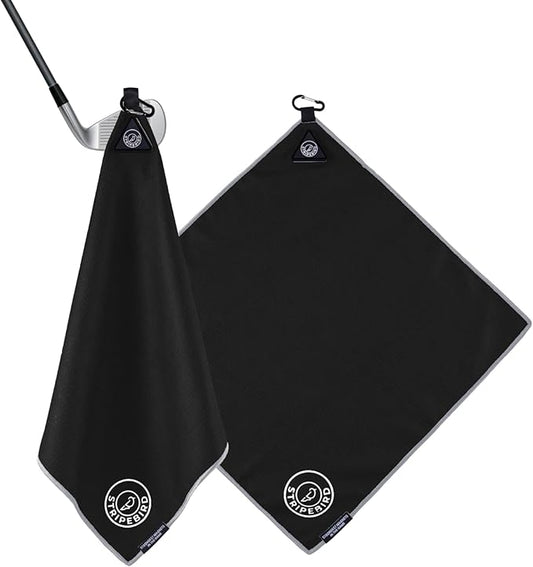 Stripebird - Magnetic Golf Towel (Black) - Microfiber Golf Towel with Built-in Ultra-Strong Neodymium Magnetic Towel - 18" x 18" Golf Bag Towel