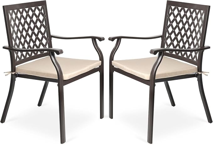 Patio Stackable Dining Chairs Set of 2, Outdoor Metal High Back Chairs Set by Aoodor