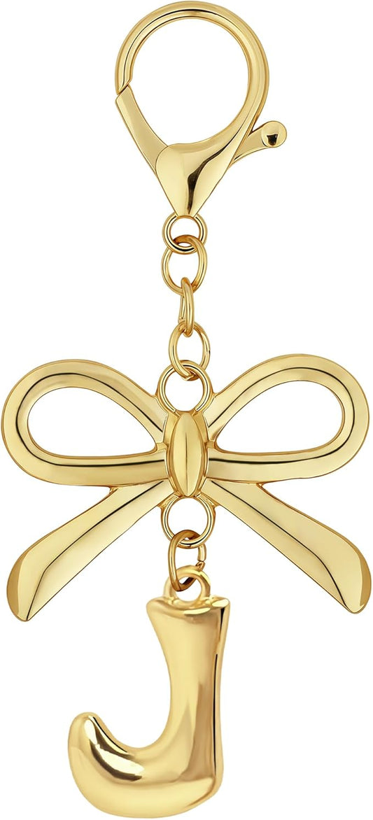 Gold Bubble Heart, Cherry, Bow & More Designs Letter Initial Keychain Bag Charms – Cute Purse Charms for Handbags