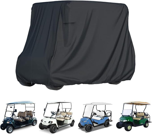 2/4 Passenger Golf Cart Cover for Yamaha EZGO Club Car, 420T Waterproof Polyester with Silver Coating,Waterproof,Dustproof,Windproof,Sunproof，All-Weather Protection (95-48-73-Black)