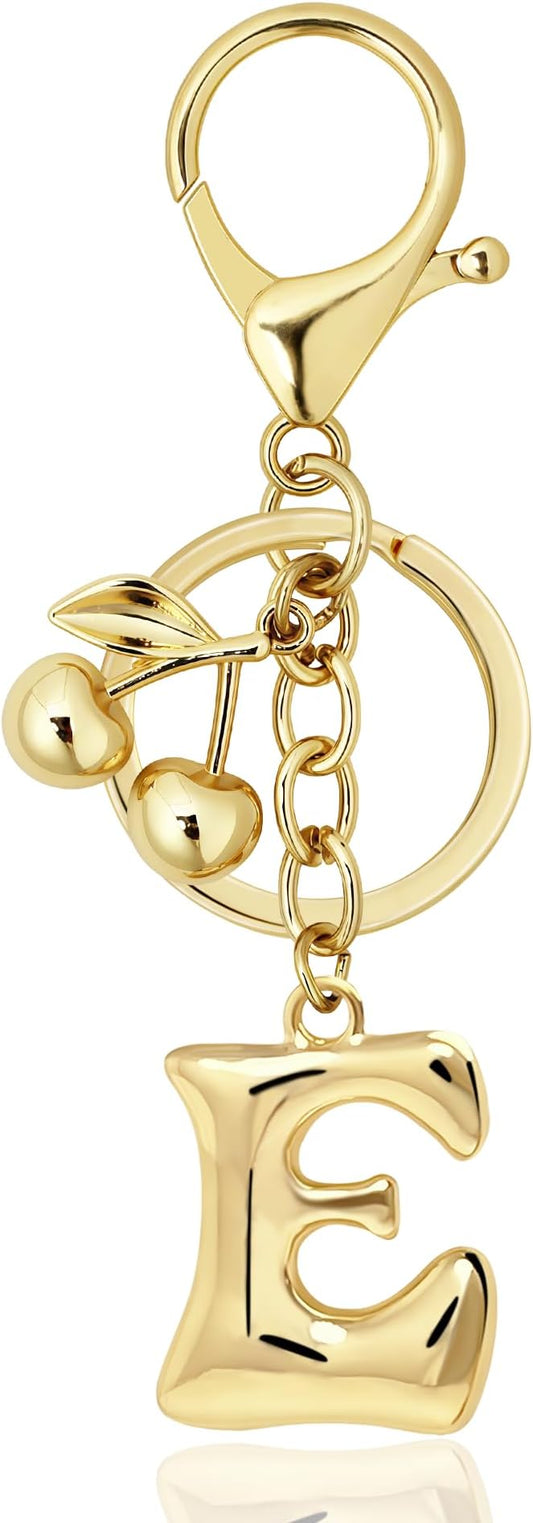 Gold Bubble Heart, Cherry, Bow & More Designs Letter Initial Keychain Bag Charms – Cute Purse Charms for Handbags