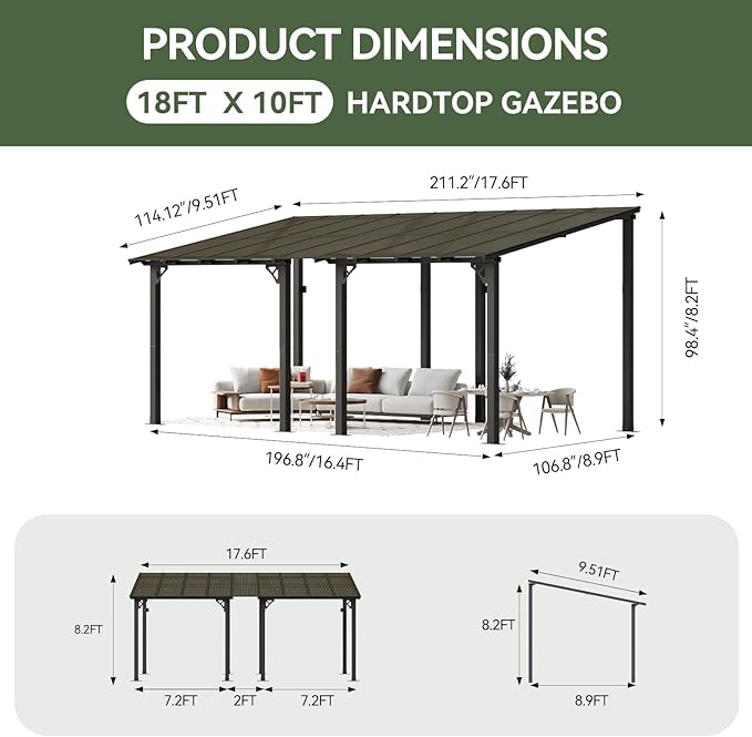 Aoxun 18’x10’ Gazebo with Aluminum Frame & Polycarbonate Panel, Outdoor Patio - Image 5