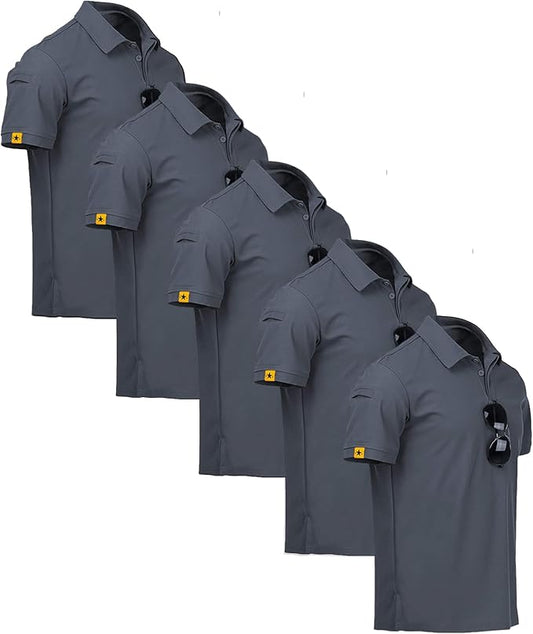 ZITY 5 Pack Mens Polo Shirt Short Sleeve Sports Golf Tennis T-Shirt Moisture-Wicking Summer Shirts