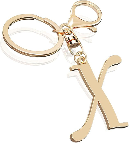Cute Stainless Steel Gold Initial Letter Keychain for Women Girl, Charms for Key Handbag Backpack Bag, Personalized Gift