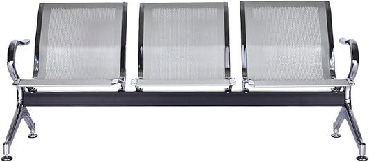 3-Seat Waiting Room Chairs - Waiting Room Bench with Arms Airport Reception Bench Guest Reception Chairs Lobby Bench Waiting Area for Airport Market Bank Hospital School Barbersho, Silver