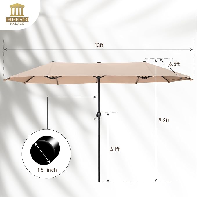 HERA'S PALACE 13 ft Rectangle Patio Umbrellas Large Outdoor Umbrella - Image 5